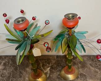 E98 - $55. Vintage Orna Lalo Flower Candle Holders.