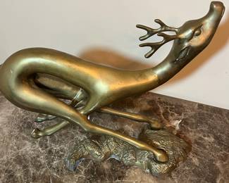 E4 - $80. Running Brass Deer Sculpture. Measures 17.5" x13".