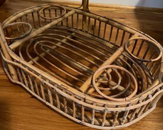 E43 - $40. Small Wicker Tea Cart. (Needs cleaned.) Measures 25" x 16.5" x 30" tall.