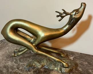 E4 - $80. Running Brass Deer Sculpture. Measures 17.5" x13".