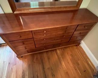 E27 - $225. Stanley Dresser with Mirror. Measures 66" x 18" x 33" tall. Mirror is 49" wide x 36" tall.
