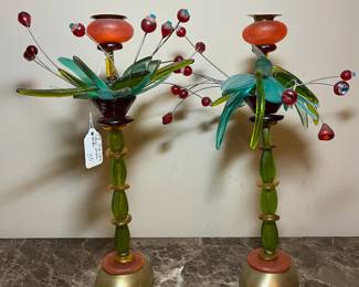 E98 - $55. Vintage Orna Lalo Flower Candle Holders.