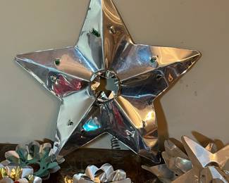 E10 - $75. Lot of Vintage Aluminum Light Tins & Tree Topper.