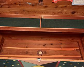 E32 - $75. Painted Lane Cedar Chest. Measures 47" wide x 17.5" deep x 19" tall.