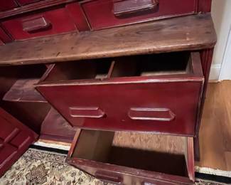 E26 - $1,750. Antique Step Back Cabinet. Measures 51" wide x 24.5" deep x 90" tall. I think that was from a store originally for displays / behind the counter merchandise. This is ONE piece and you and your helpers will be responsible for moving it out of the house.