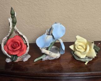 Boehm Yellow, Red Blue Porcelain Bisque Flowers
