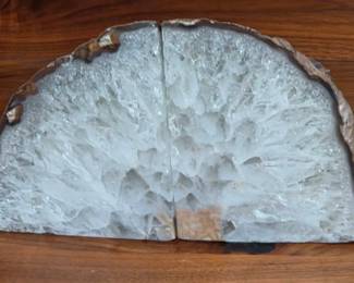 Crystal White Geode Bookends