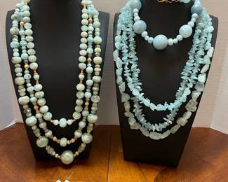 5 Light BlueTeal Beaded Necklace