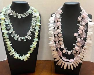 3 Pink Green Beaded Necklaces
