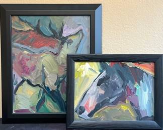 2 Horse Deer Paintings Signed