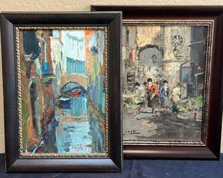 2 Signed Urban Scene Paintings