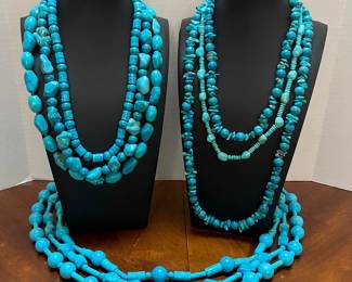 4 Turquoise Colored Beaded Necklaces