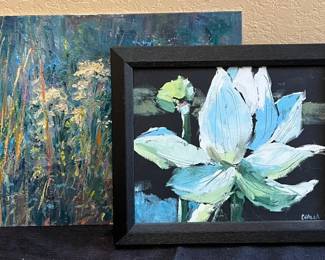 2 BlueGreenWhite Floral Paintings