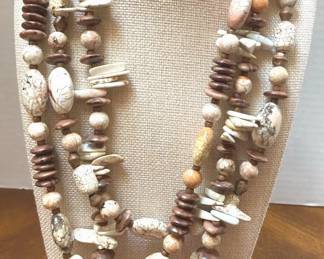 Brown White Statement Beaded Necklace