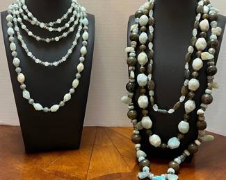 5 Green Beaded Necklaces