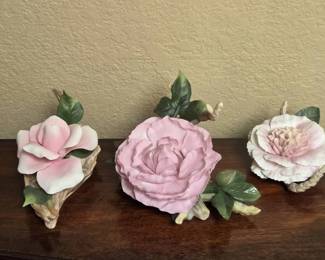 3 Boehm Porcelain Bisque Roses