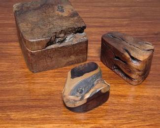3 Unique Wood Boxes One Burlwood