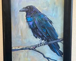 Black Bird Painting Signed