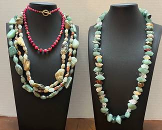 3 MultiEarthy Green Beaded Necklaces