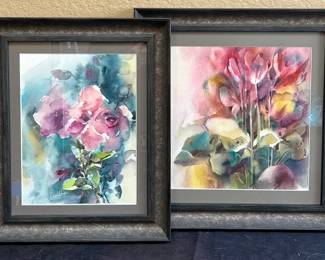 2 Floral Watercolor Paintings Signed