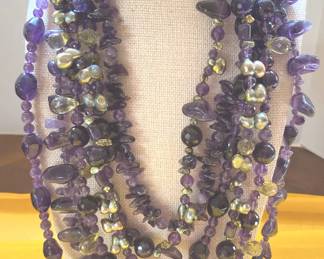 3 Purple Beaded Necklaces