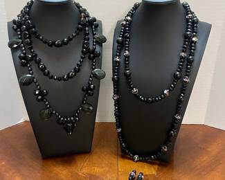 3 Black Beaded Necklaces