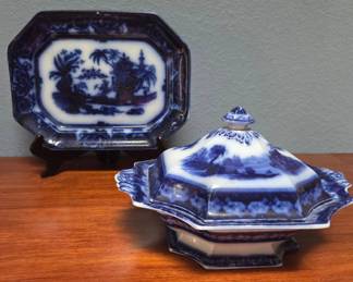 Blurred Blue Casserole Platter