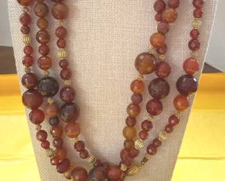 2 Amber Colored Beaded Necklaces
