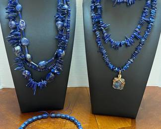 4 Dark Blue Beaded Necklaces