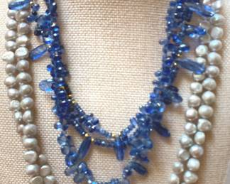 3 Pearl Blue Beaded Necklaces
