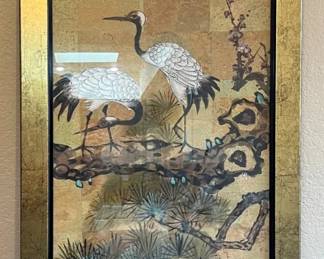 Large Oriental Bird Painting Signed