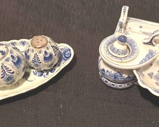 Delfts Bleau Double Ink Well, Salt Pepper Set