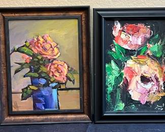 Pink Roses 2 Signed Paintings
