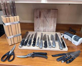 Knives, Cutting Boards, Sharpener