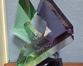 Modern PurpleGreen Acrylic Sculpture Signed