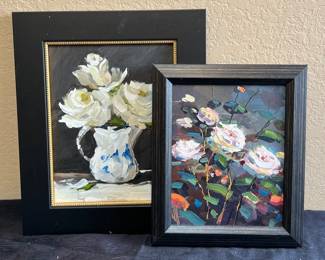 2 White Rose Paintings