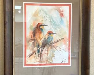 Signed Watercolor Bird Painting