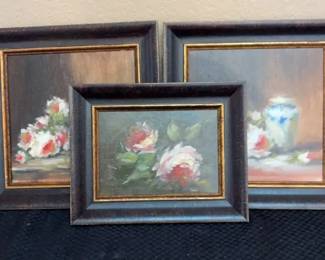 3 Dark Floral Paintings