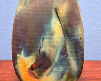 Tall Raku Pot Signed
