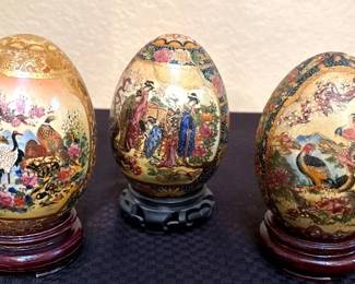 3 Small Porcelain Satsuma Eggs