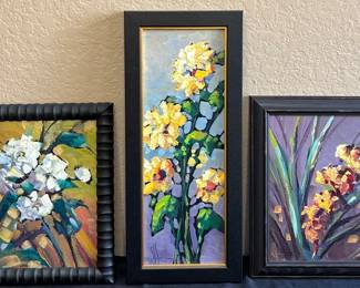 Yellow White Florals 3 Paintings
