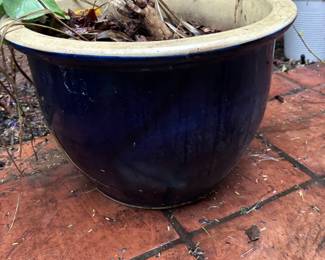 Large Blue Glazed Garden Pot