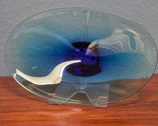 Czech Hand Made Glass BlueSoft Green Bowl
