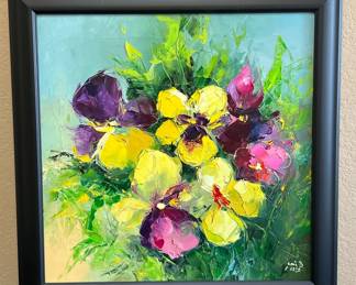 Yellow Fuschia Flowers Signed Painting