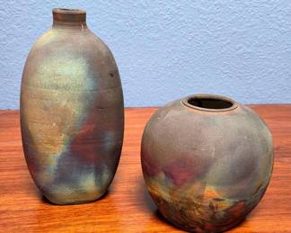2 Small Raku Pots Both Signed