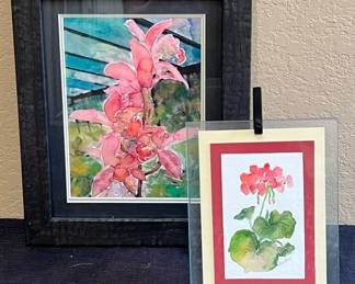 2 Pink Floral Watercolor Paintings