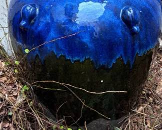 Massive Large Blue Glazed Garden Pot