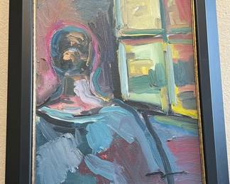Woman By The Window Signed Painting