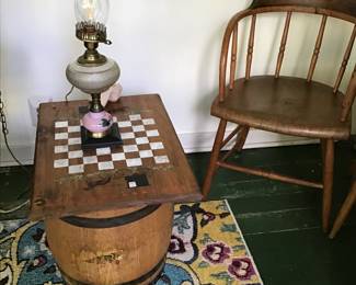 Checkers, stool and lamp