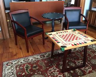 Multi-game table, chair, table, rug